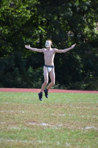 The streaker, prancing around the Ward Melville field.