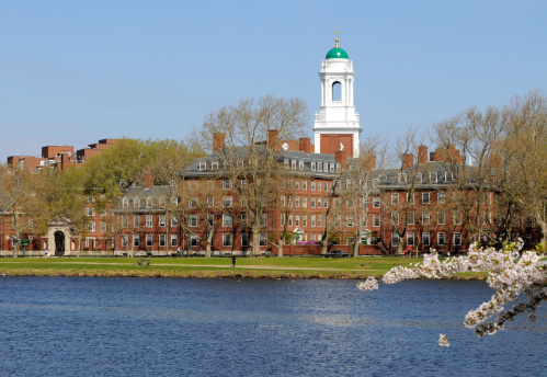 Harvard University Eliot House across Charles River, in Cambridge, Massachusetts